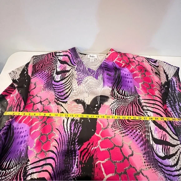 Winlar Purple Pink Animal Print V-Neck Kaftan Muu Muu Maxi Dress Womens One Size - Picture 10 of 13